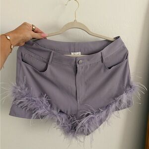 Le Lis High Waist Lavender Feather Trim Shorts